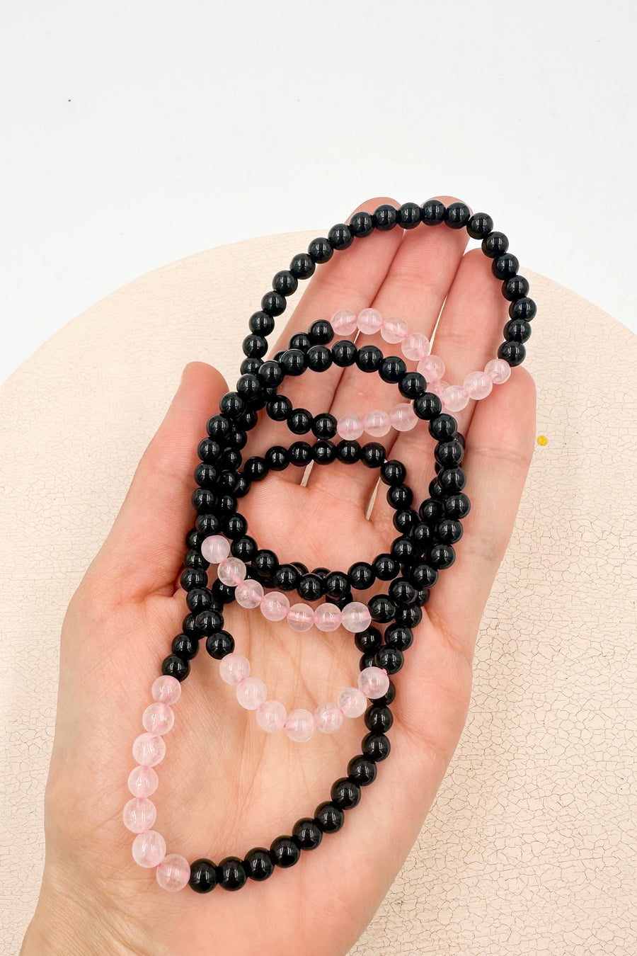 Pulsera Obsidiana negra & Cuarzo Rosa  | 6mm| Amor - Protección