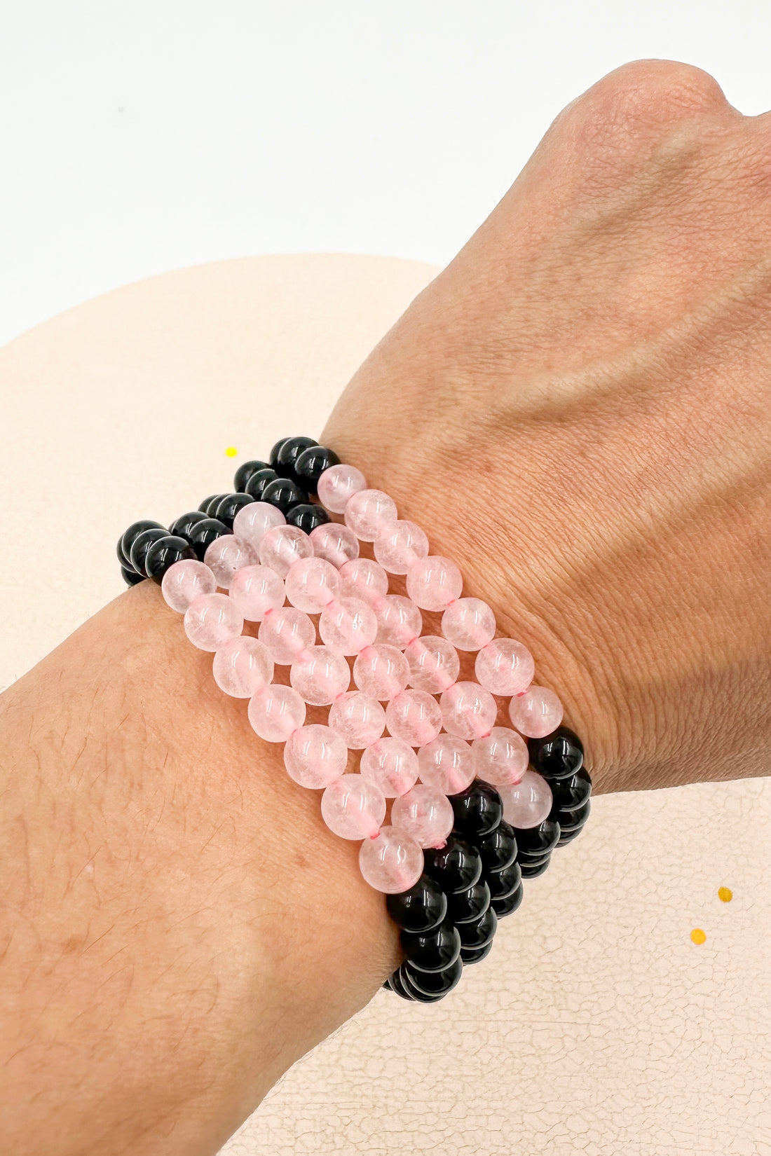 Pulsera Obsidiana negra & Cuarzo Rosa  | 6mm| Amor - Protección