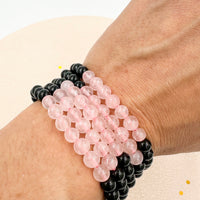 Pulsera Obsidiana negra & Cuarzo Rosa  | 6mm| Amor - Protección