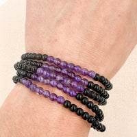 Pulsera Obsidiana negra & Amatista | 4mm | Calma - Protección