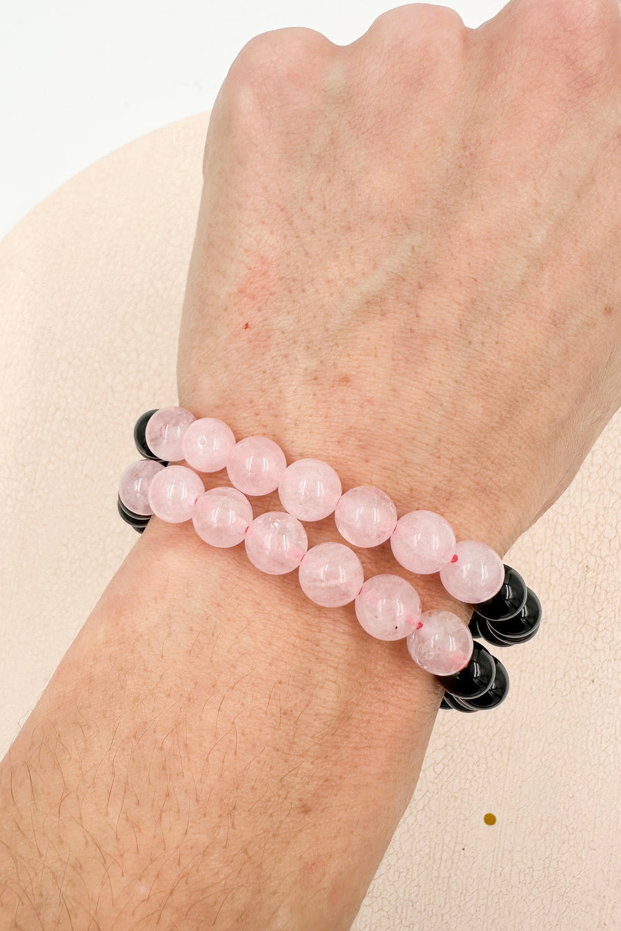 Pulsera Obsidiana negra & Cuarzo Rosa  | 8mm | Amor - Protección