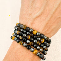 Pulsera I AM PROTECTED | 6mm | Obsidiana negra, Hematite y Ojo de tigre