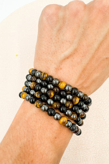 Pulsera I AM PROTECTED | 6mm | Obsidiana negra, Hematite y Ojo de tigre