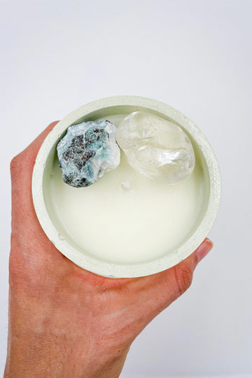 SOUL CANDLE | Larimar and Rock Crystal