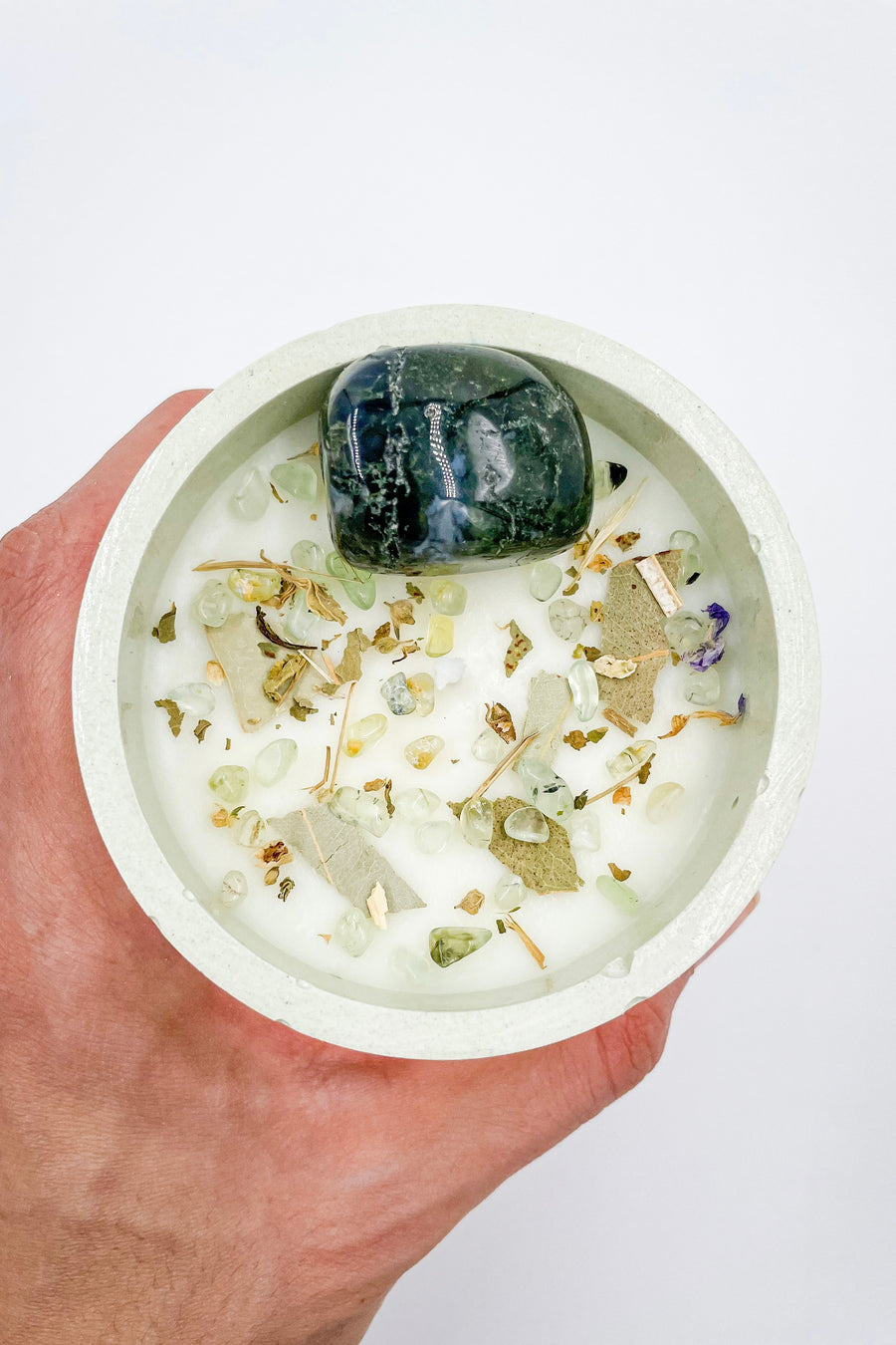 SOUL CANDLE | Moss Agate and Prehnite Chips