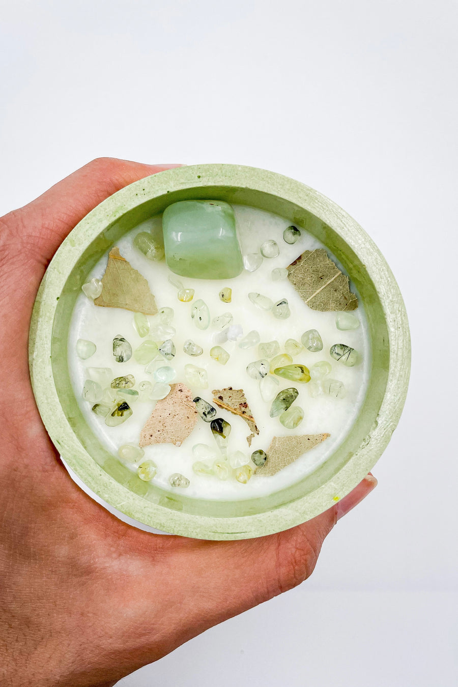 ABUNDANCE CANDLE | Green Jade and Prehnite Chips