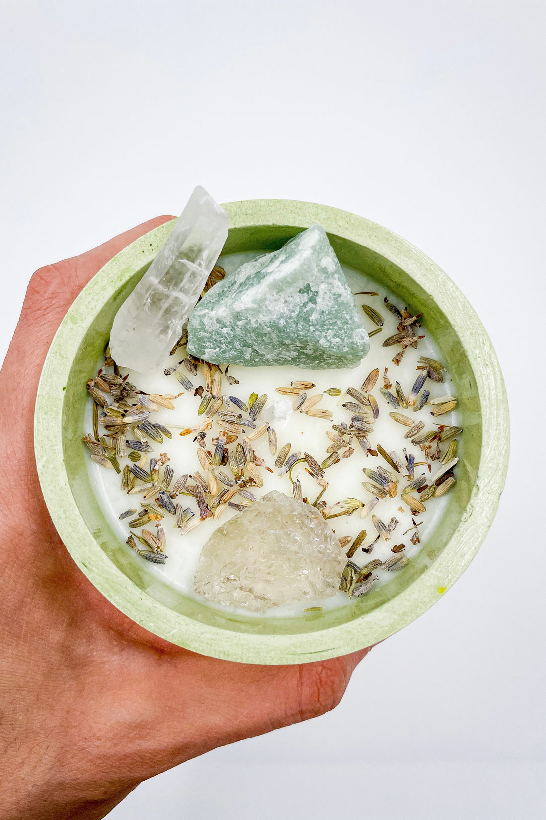 ABUNDANCE CANDLE | Green Quartz, Smoky Quartz and Laser Quartz Point